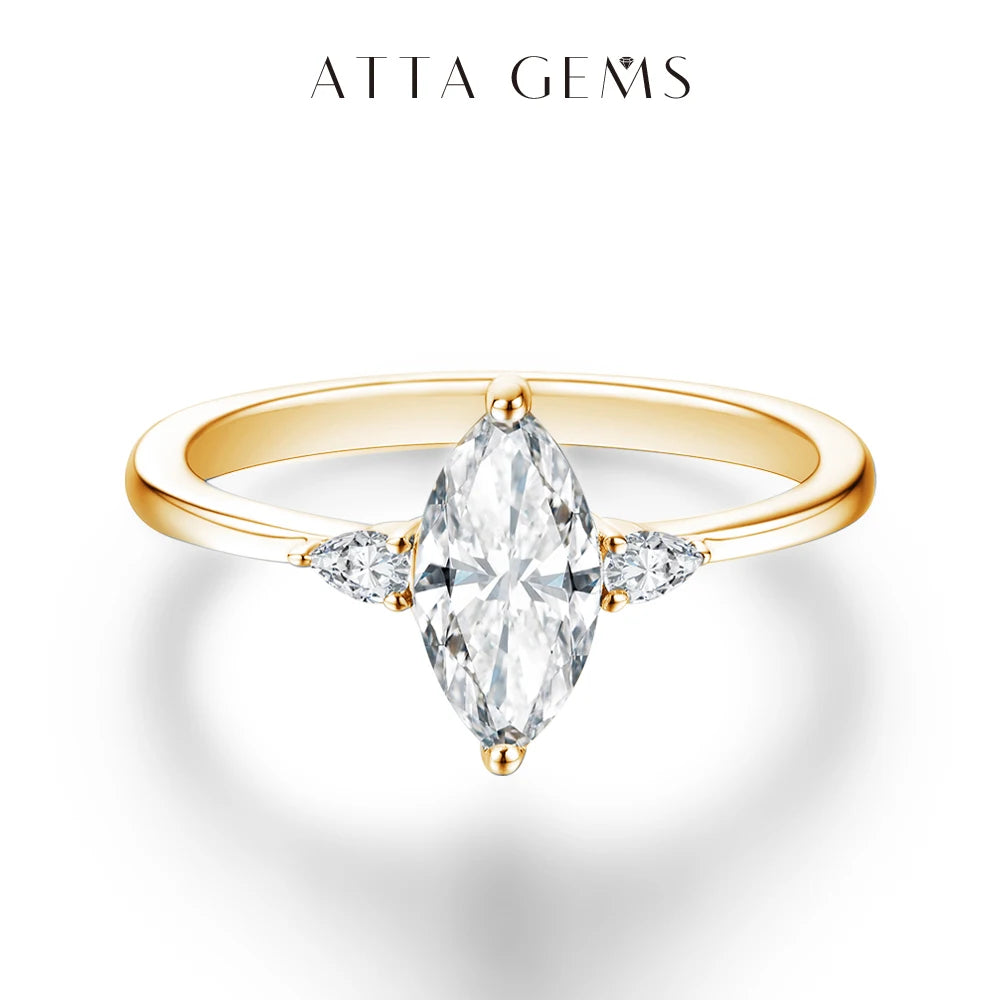 ATTAGEMS 2023 Marquise 1CT Moissanite Ring Real 925 Sterling Silver Rings for Women Men Anniversary Fine Jewelry Wedding Gift