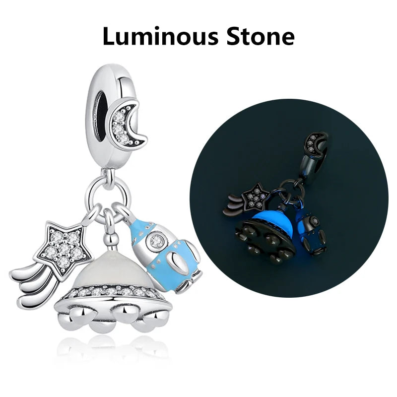 925 Sterling Silver Charms Fit Original Bracelets Star Moon Sun Spaceman Pendant Beads DIY Women Necklaces Jewelry