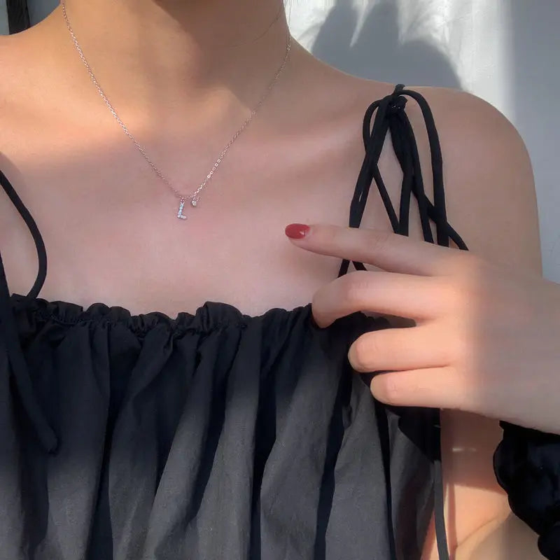 925 Sterling Silver Letter Necklace Shiny Zircon Letter Pendant Collar Chain Your Name Necklace Wedding Jewelry Birthday Gift