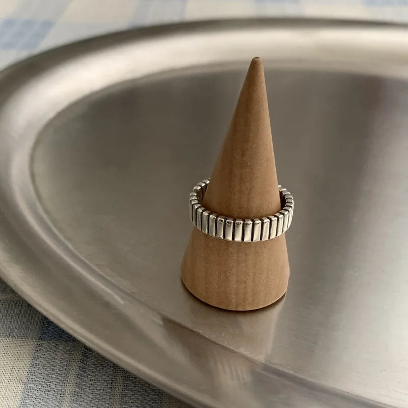VENTFILLE 925 Sterling Silver Rings INS Fashion Hip Hop Vintage Couples Hollow Lines Punk Thai Silver Party Adjustable  Jewelry