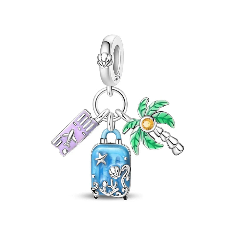 Original 925 Sterling Silver Charms Love Travel London Bus Paris Eiffel Tower Beads Fit Bracelets Necklaces Women DIY Jewelry