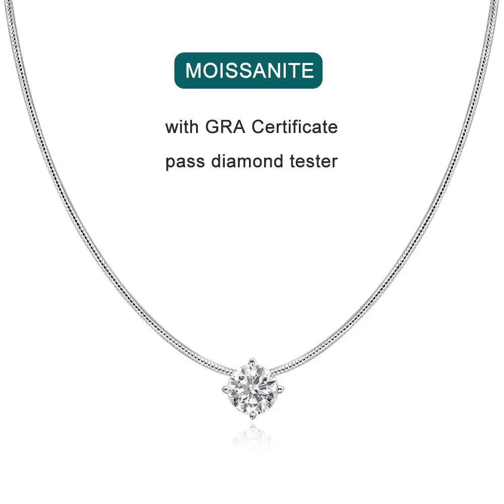 KNOBSPIN D VVS1 Moissanite Pandent Necklace s925 Sterling Silver Plated 18k White Gold GRA Certified Dainty Necklaces for Women
