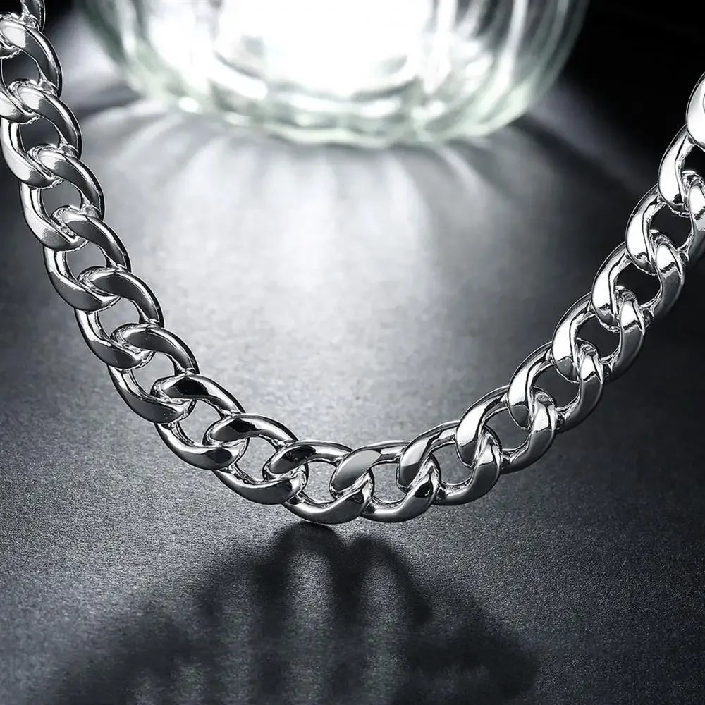 Fashion brand 925 Sterling Silver Necklace classic Jewelry personality 10MM solid men's necklace 20-24 inches Christmas gifts
