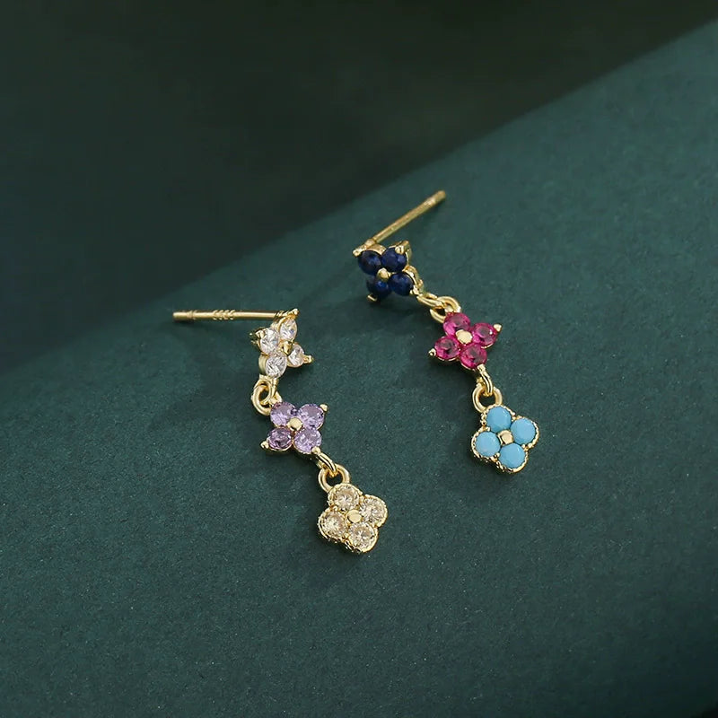 925 Sterling Silver Lucky Clover Four-Leaf Pendant Necklace for Women Colorful Flower Clavicle Chain Fine Jewelry Gifts