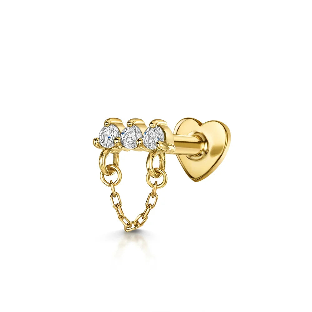 CANNER 1PC 925 Sterling Silver Crown Horse Eye Zircon Heart Flat Head Cartilage Piercing Stud Earring For Women Claasic Earring