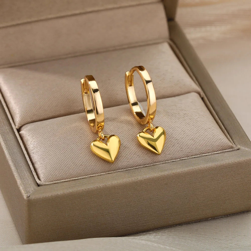 Stainless Steel Heart Earrings For Women Vintage Gold Color Heart Drop Earring Wedding Valentine Jewelry Gift Free Shipping