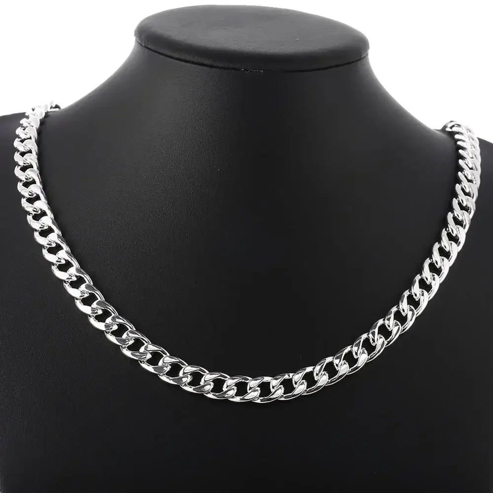 Fashion brand 925 Sterling Silver Necklace classic Jewelry personality 10MM solid men's necklace 20-24 inches Christmas gifts
