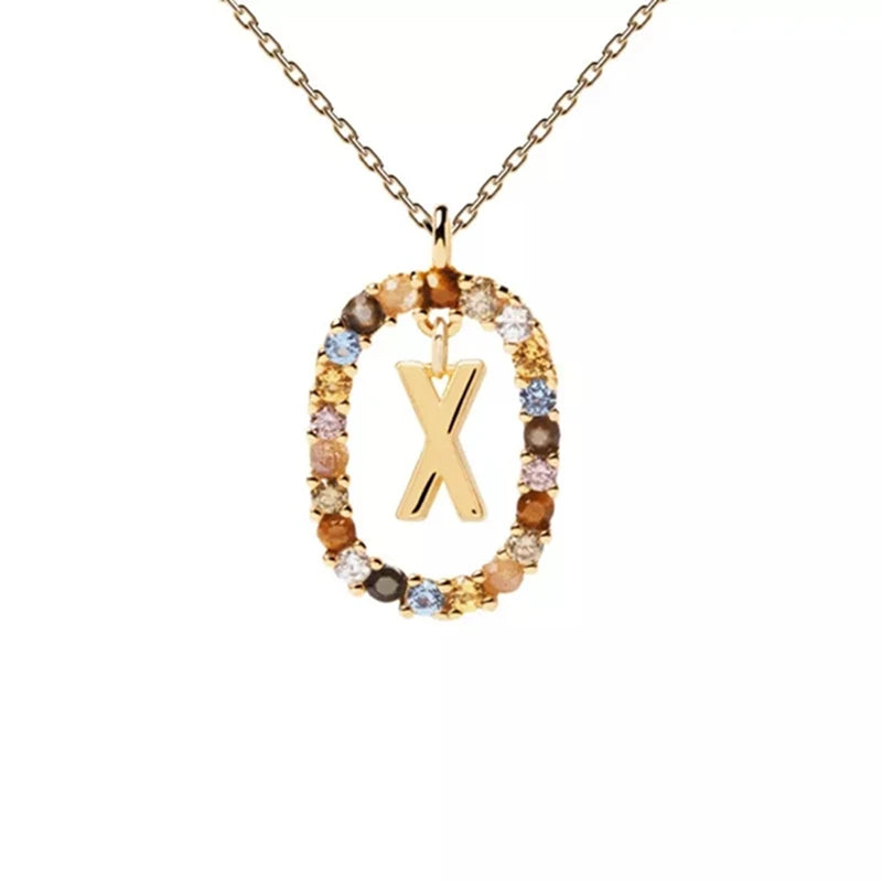 26 English Letters Pendant Necklace Zircon Fashion A - Z Initial M S C K Trendy Alphabet Long Chain For Women My Name Jewelry