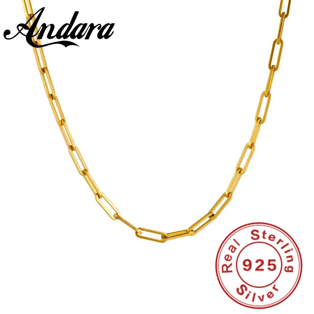 Andara Authentic 925 Sterling Silver Paper Clip Necklace With 18k Gold Plated Chain Necklace For Men And Women