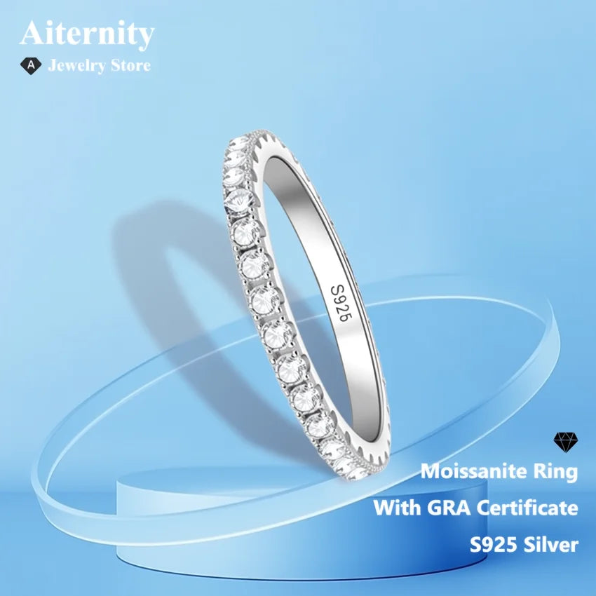 D VVS1 Moissanite Ring 925 Sterling Sliver With GRA Certificate Eternity Band Wedding Engagement Rings For Women And Men