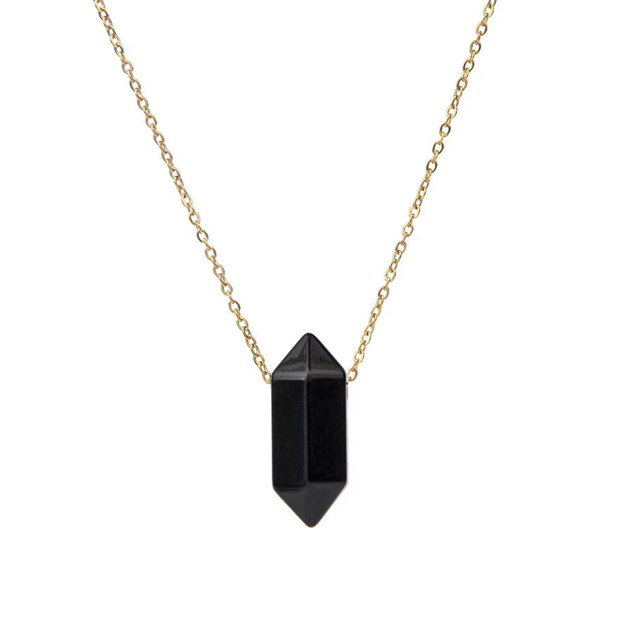 Natural Crystal Stone Rose Quartz amethyst citrine agate bullet Pendant Necklace Stainless Steel gold Chain Gemstone Jewelry