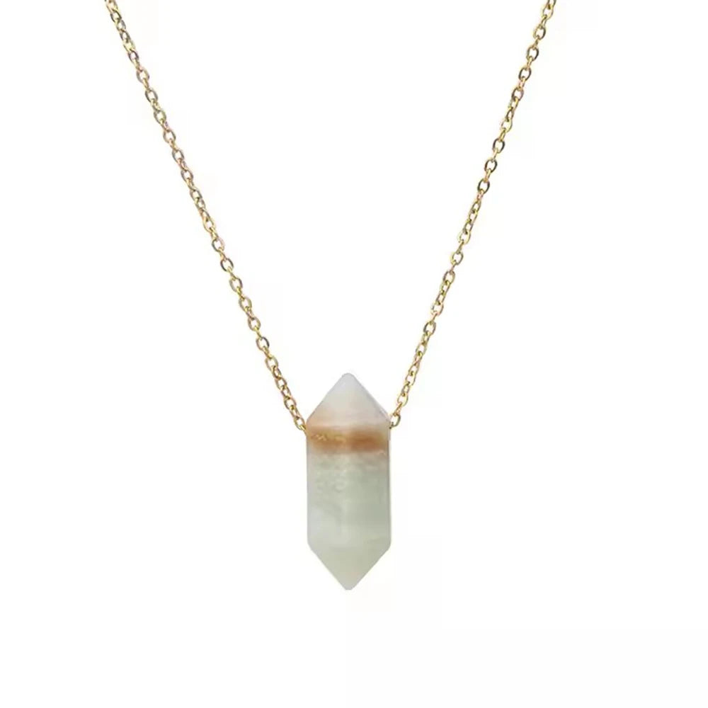 Natural Crystal Stone Rose Quartz amethyst citrine agate bullet Pendant Necklace Stainless Steel gold Chain Gemstone Jewelry