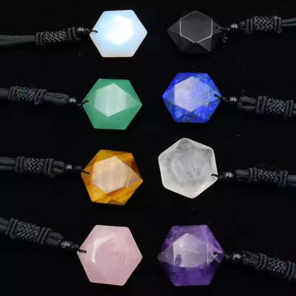 1pcs Obsidian Hexagram Pendant Necklace Energy Stone Healing Amethyst Pendant Necklace for Men and Women Gemstone Jewelry