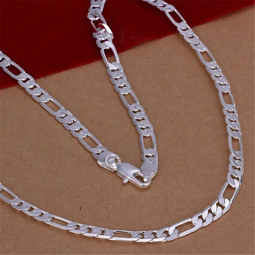 New Original 45-60CM Pretty 6MM Flat Chain 925 Sterling Silver Necklace for Men Women Fashion Jewelry Wedding Engagement Gift