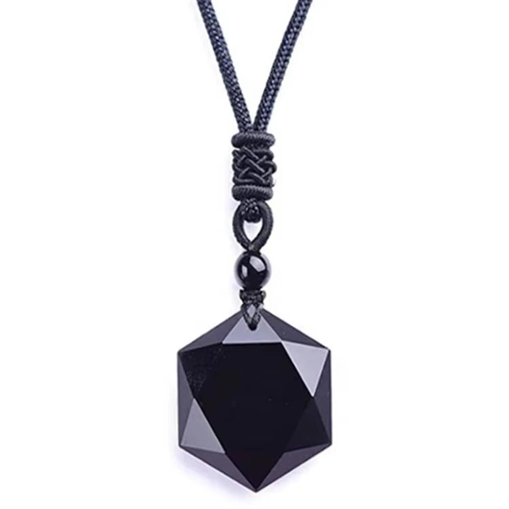 1pcs Obsidian Hexagram Pendant Necklace Energy Stone Healing Amethyst Pendant Necklace for Men and Women Gemstone Jewelry