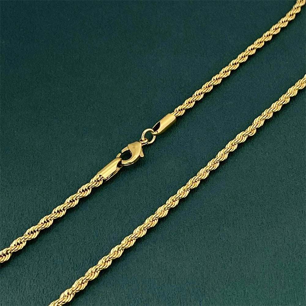 Andara Luxury 925 Sterling Silver Gold Plated 3MM Twisted Rope Necklace for Women Men Accessories Jewelry 40-60CM