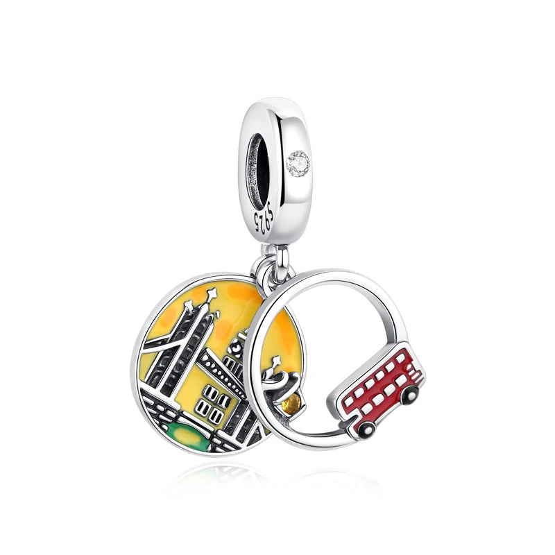 Original 925 Sterling Silver Charms Love Travel London Bus Paris Eiffel Tower Beads Fit Bracelets Necklaces Women DIY Jewelry