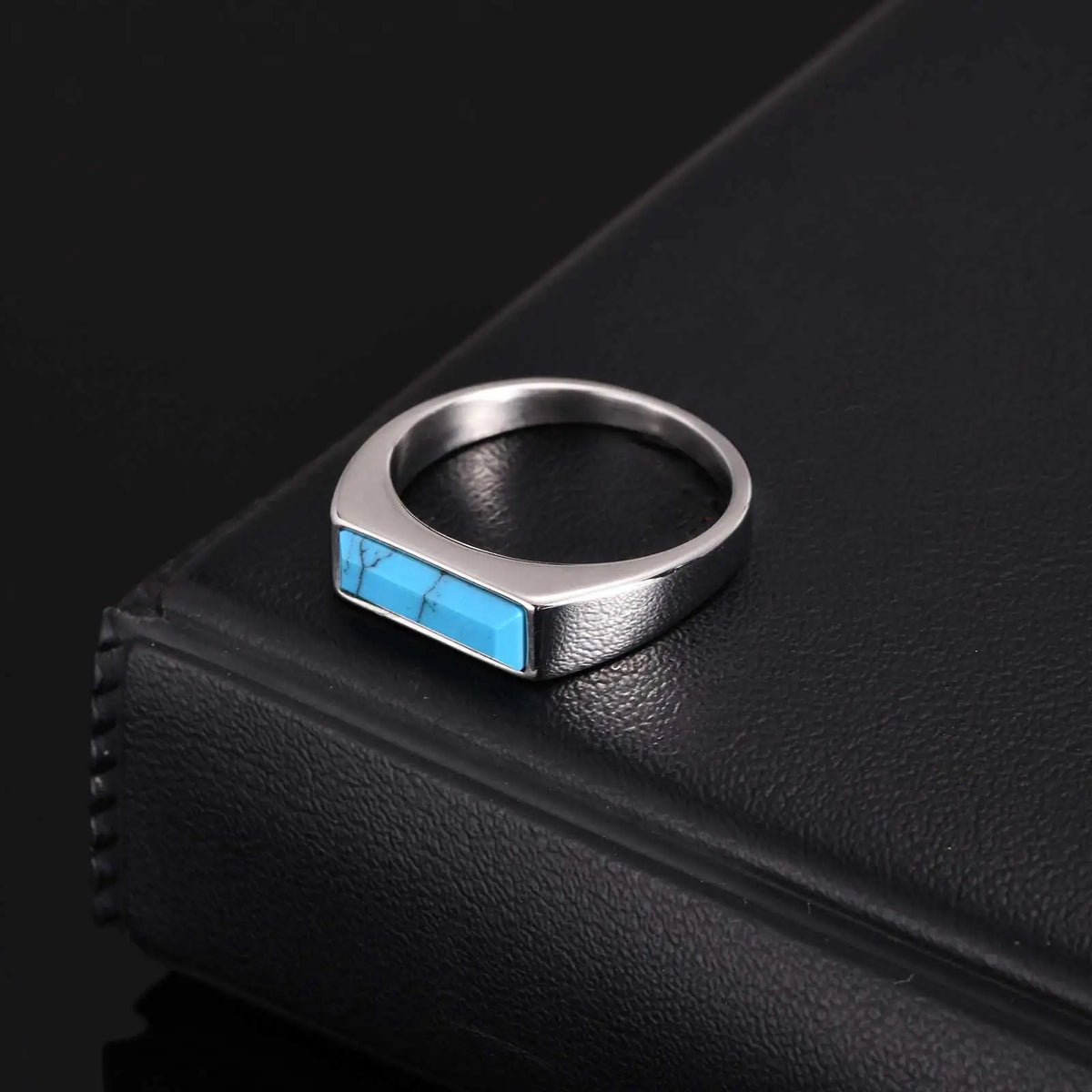 Vnox Stainless Steel Square Turquoise Ring, Natural Stone Inlay Rings For Men Women, 5.5mm Wide 7-12 Size Jewelry On Finger