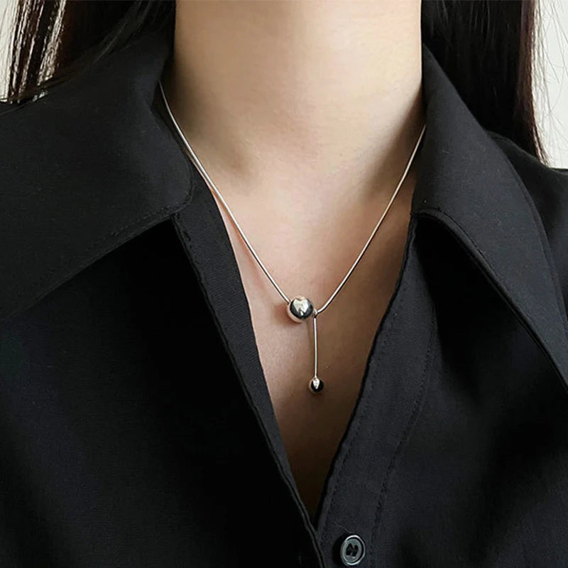 PANJBJ 925 Sterling Silver Line Necklace for Women Girl Fashion Concise  Individuality Jewelry Birthday Gift Dropshipping