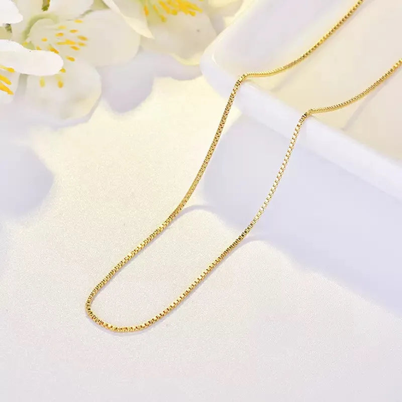 925 Sterling Silver Necklace Gold Plated, 1mm Box Foundation Chain Fine Jewelry Engagement Gift for Women