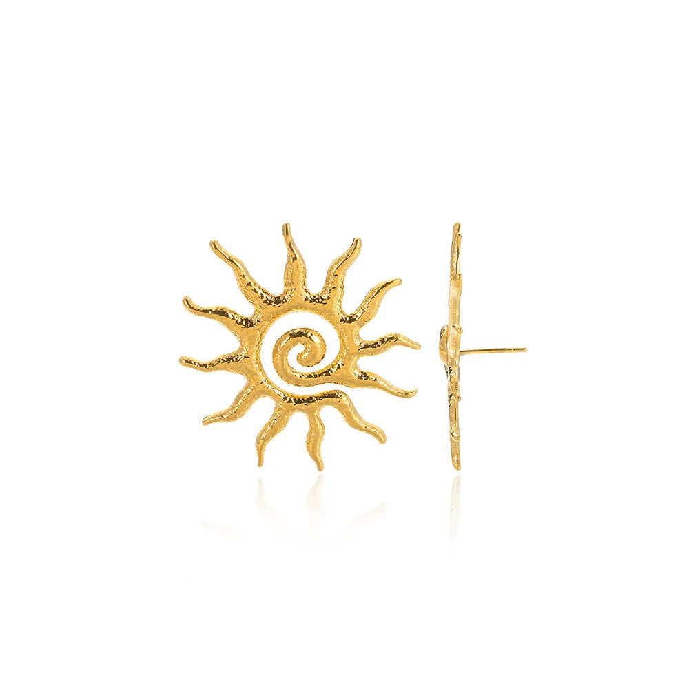 Retro Threaded Sun Earrings For Women Gold Color Stainless Steel Geometric Earrings Hip Hop Party Jewelry Birthday Gifts