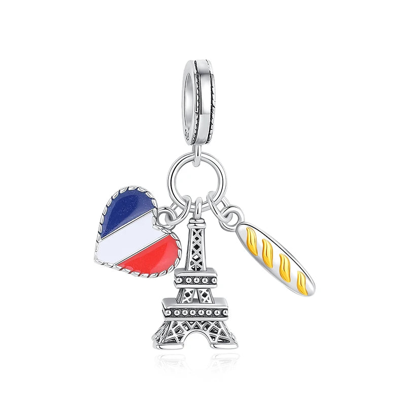 Original 925 Sterling Silver Charms Love Travel London Bus Paris Eiffel Tower Beads Fit Bracelets Necklaces Women DIY Jewelry