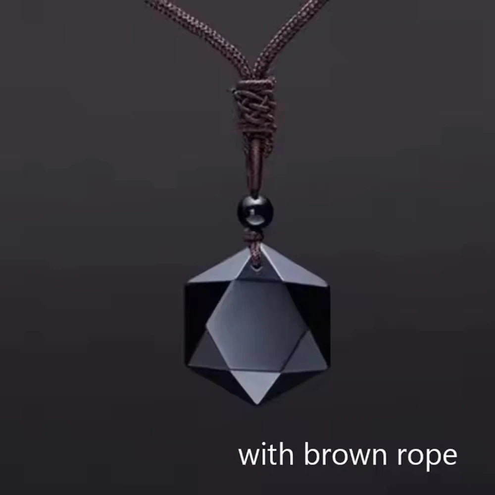 1pcs Obsidian Hexagram Pendant Necklace Energy Stone Healing Amethyst Pendant Necklace for Men and Women Gemstone Jewelry