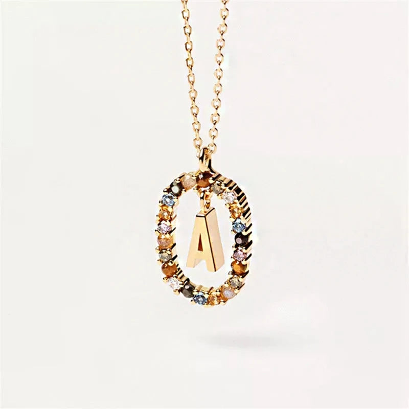 26 English Letters Pendant Necklace Zircon Fashion A - Z Initial M S C K Trendy Alphabet Long Chain For Women My Name Jewelry