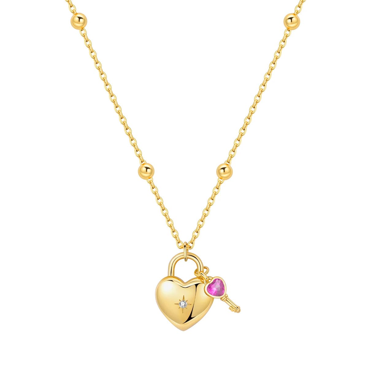 Minimalist Dainty 925 Sterling Silver Heart Lock and Key Y-shaped Chain Necklace 18K Gold Plated Jewelry Gift For Women Birthday