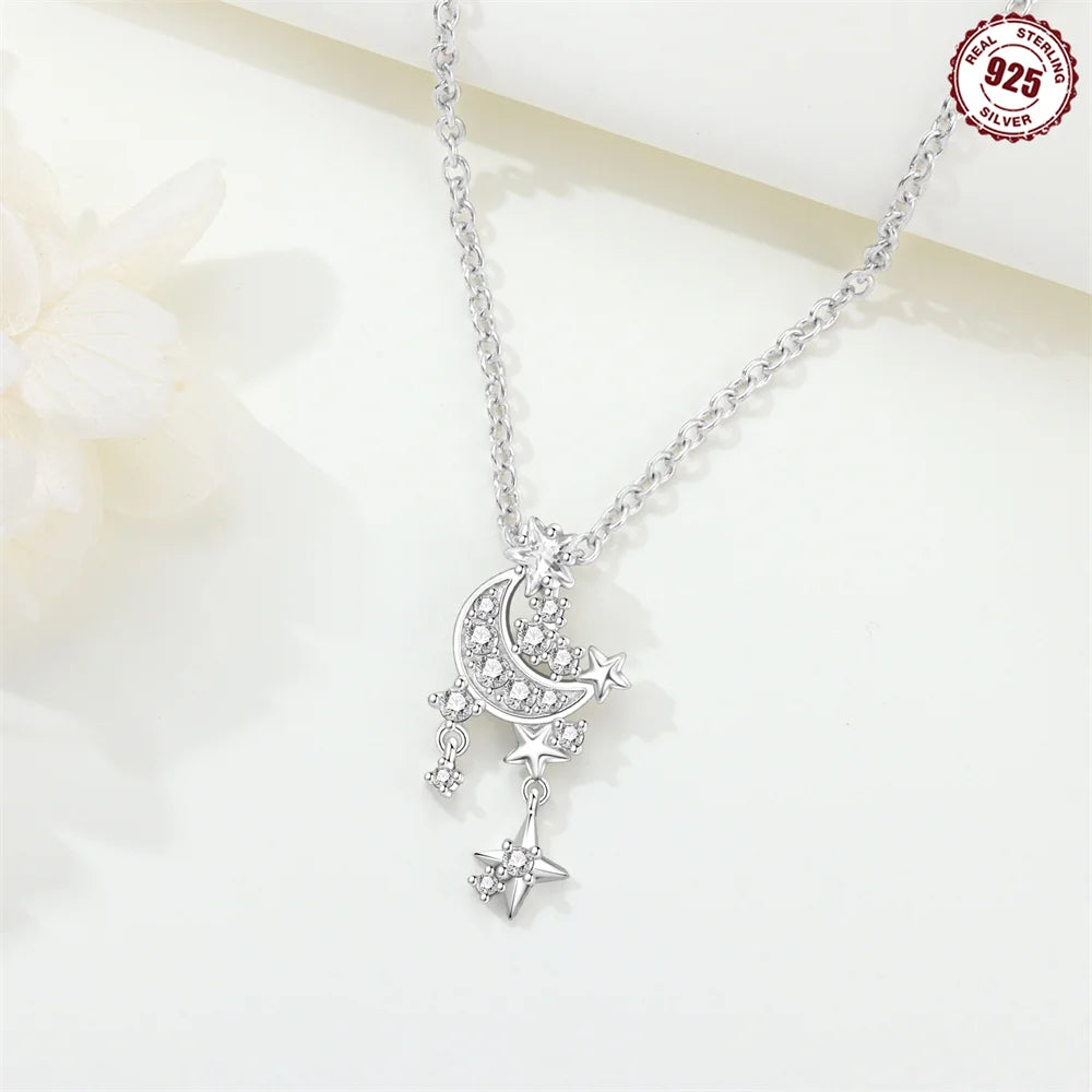 Simple and Elegant 925 Sterling Silver Seashell Teardrop Four-Leaf Clover Star Moon Bible Crystal Lock Necklace Precious Gifts