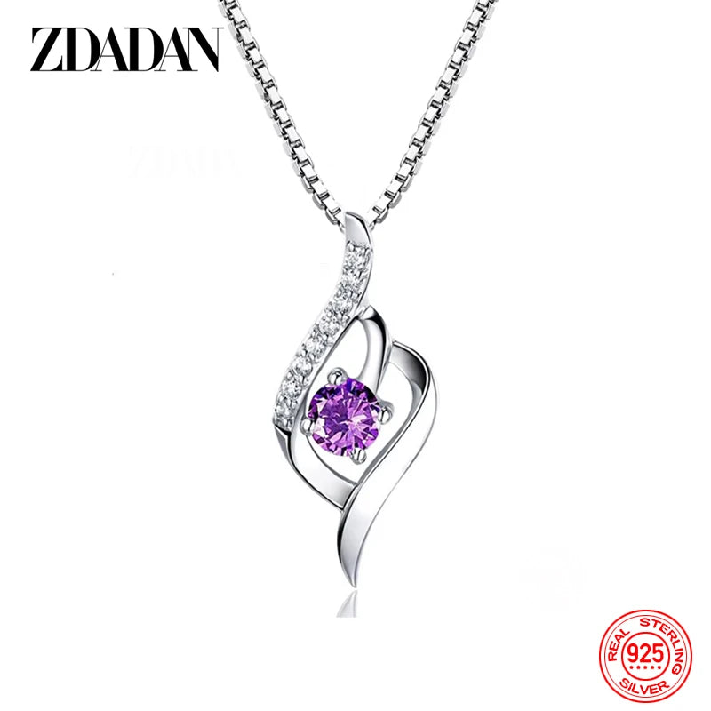 ZDADAN 925 Silver Blue Crystal Necklace Chain For Women Wedding Jewelry