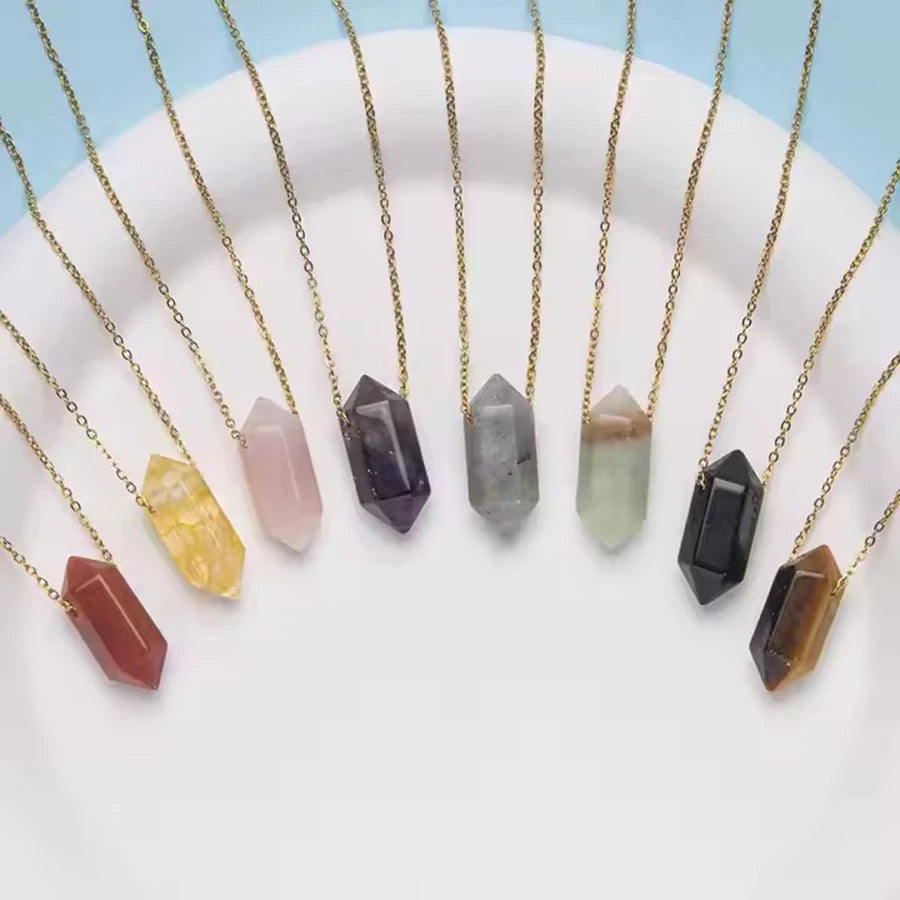 Natural Crystal Stone Rose Quartz amethyst citrine agate bullet Pendant Necklace Stainless Steel gold Chain Gemstone Jewelry