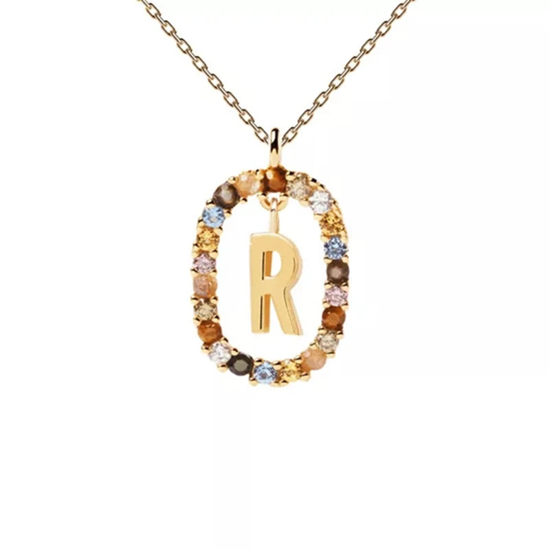 26 English Letters Pendant Necklace Zircon Fashion A - Z Initial M S C K Trendy Alphabet Long Chain For Women My Name Jewelry