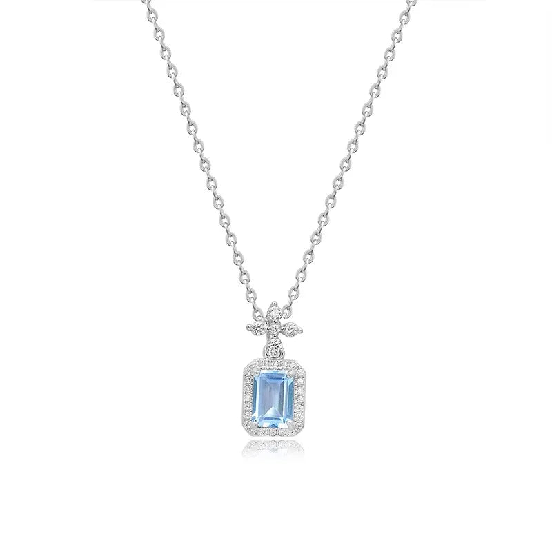 New 925 Sterling Silver Necklace  Luxury Rhine Topaz Pendant Sapphire Necklace  Banquet Glamour Jewelry for Women Engagement