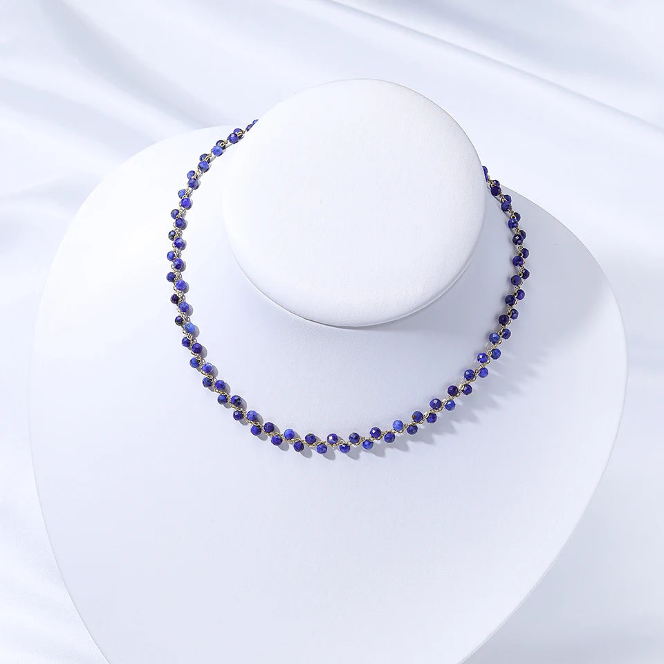Lina Jw Natural Stone Necklace for Women Tourmaline/Fluorite/Amethyst Handwork Choker Jewelry Party/Wedding Design Luxury Gift