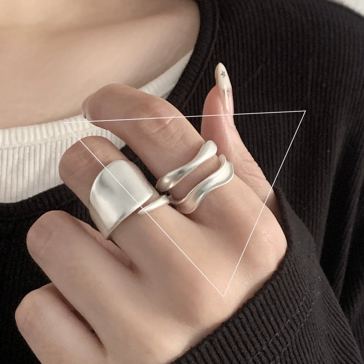 VENTFILLE 925 Sterling Silver Rings INS Fashion Hip Hop Vintage Couples Hollow Lines Punk Thai Silver Party Adjustable  Jewelry