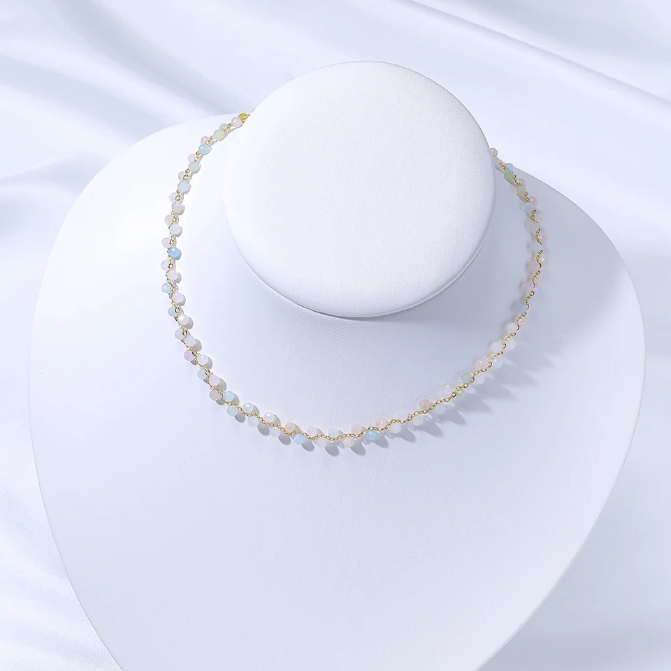 Lina Jw Natural Stone Necklace for Women Tourmaline/Fluorite/Amethyst Handwork Choker Jewelry Party/Wedding Design Luxury Gift