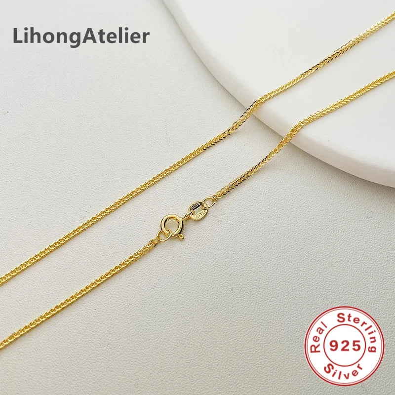 45-60cm 3mm 925 Sterling Silver Gold Chain Necklace Women's Italian Jewelry