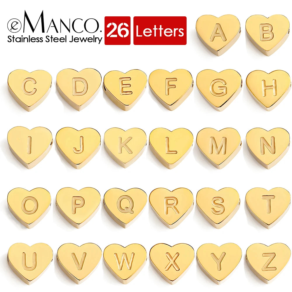 EMANCO Initial Name Heart Shape Pendant for Necklaces Stainless Steel Necklace for Women Bracelet Make Earrings Jewelry