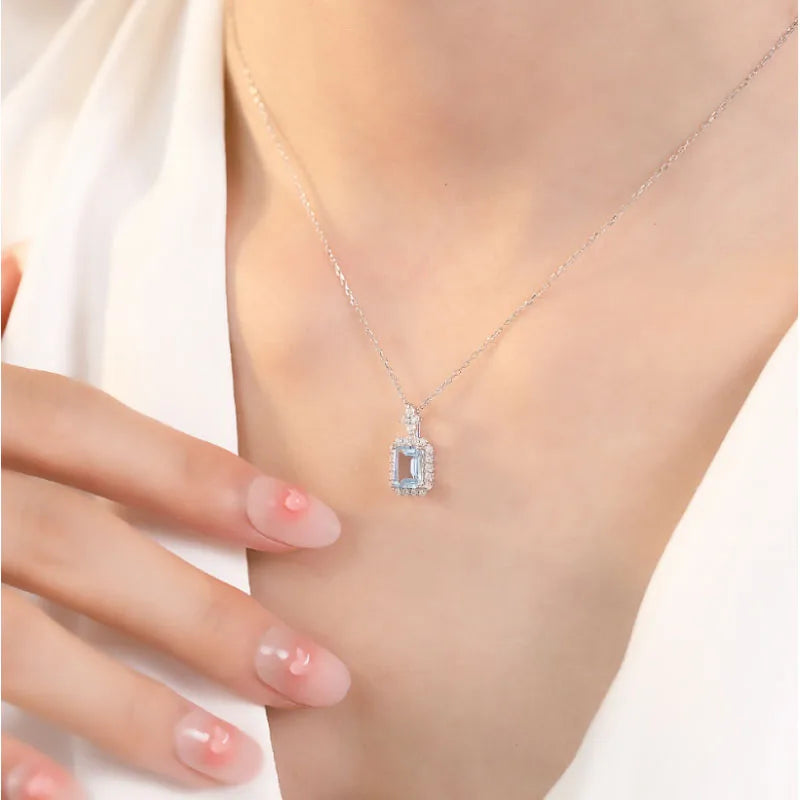 New 925 Sterling Silver Necklace  Luxury Rhine Topaz Pendant Sapphire Necklace  Banquet Glamour Jewelry for Women Engagement