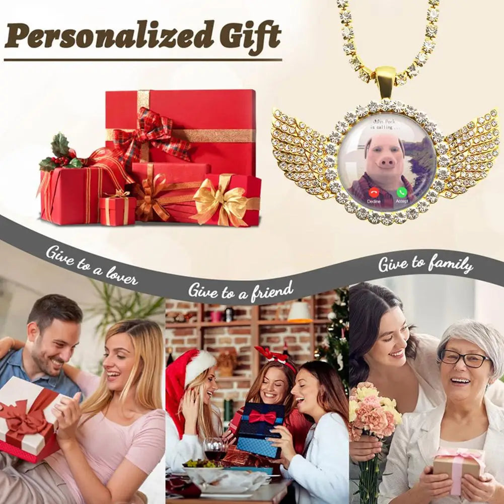 For John Pork Is Calling Answer Call Phone Humor Funny Pig Lover Graphic The Moon Necklace Angel Wings Pendant Necklace Gift