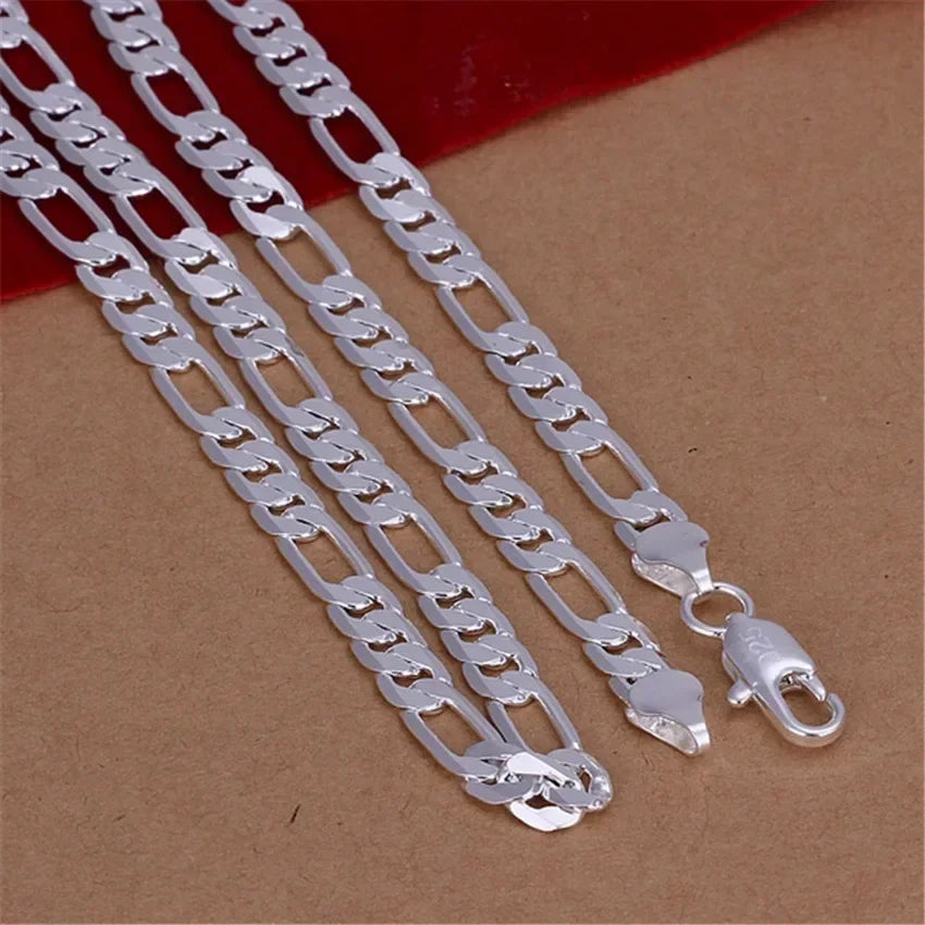 New Original 45-60CM Pretty 6MM Flat Chain 925 Sterling Silver Necklace for Men Women Fashion Jewelry Wedding Engagement Gift