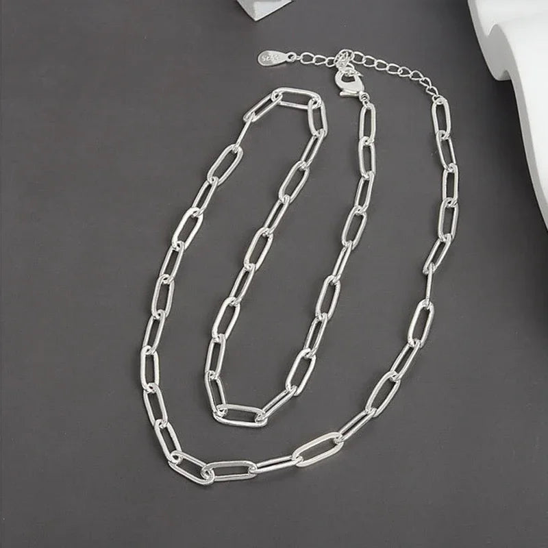 PANJBJ 925 Sterling Silver Line Necklace for Women Girl Fashion Concise  Individuality Jewelry Birthday Gift Dropshipping