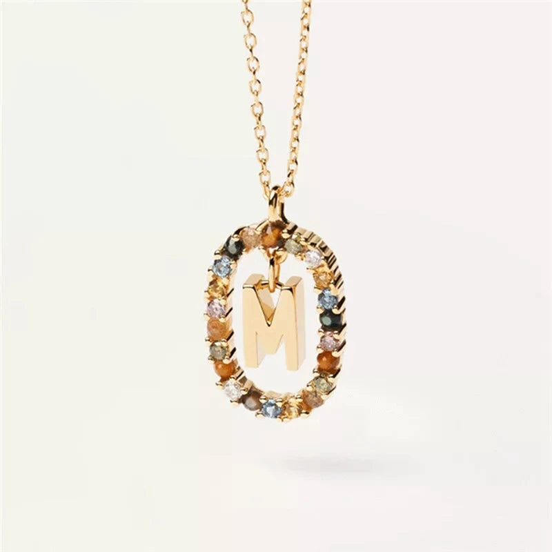 26 English Letters Pendant Necklace Zircon Fashion A - Z Initial M S C K Trendy Alphabet Long Chain For Women My Name Jewelry