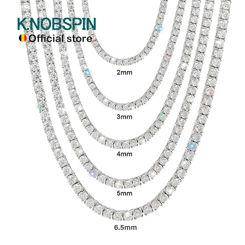 KNOBSPIN GRA Certified Moissanite Tennis Necklace 2/3/4/5/6.5mm Solid 925 Sterling Silver Diamond Tennis Necklaces for Women Man