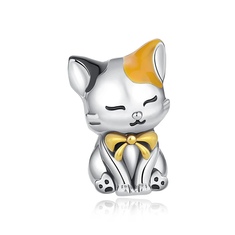 Original 925 Sterling Silver Charms Love Pets Dog Cat Paw Print Pendant Beads Fit Brand Bracelets Necklaces Women DIY Jewelry