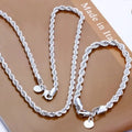Silver Color 4mm Chain Male Twisted Rope Necklace Bracelets Fashion Women Men Silver High Quality Jewelry Set
