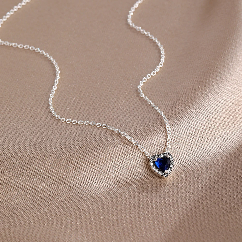 New Hot Selling 925 Silver,Pink,Red,Blue Heart-Shaped Necklace,Suitable for European Women's Exquisite High-Quality Jewelry Gift