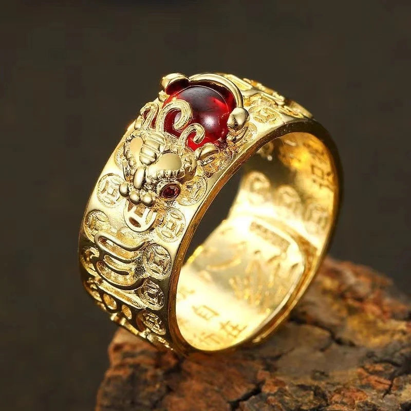 Chinese Feng Shui Pixiu Ring Silver Plated Copper Coins Adjustable Rings for Women Men Amulet Wealth Lucky Jewelry Birthday Gift