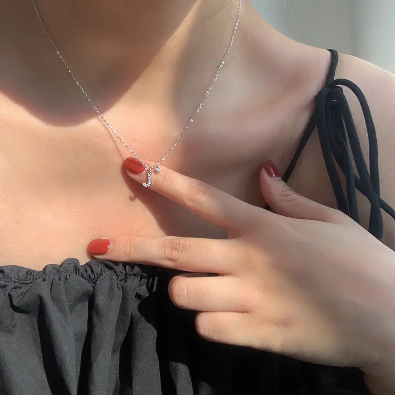 925 Sterling Silver Letter Necklace Shiny Zircon Letter Pendant Collar Chain Your Name Necklace Wedding Jewelry Birthday Gift